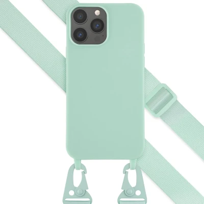 Afbeelding van Selencia hoesje Geschikt voor iPhone 13 Pro Max met koord Siliconen afneembaar Turquoise