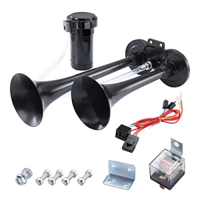 Afbeelding van Rupse Persluchthoorn met compressor 118 dB 12 V voor auto&#039;s, vrachtwagens, boten, motorfietsen (dubbele buis, zwart)
