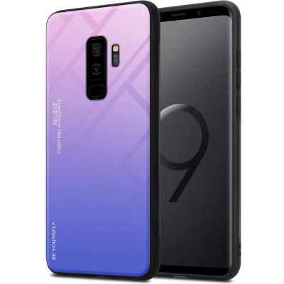 Afbeelding van Cadorabo Hoesje geschikt voor Samsung Galaxy S9 PLUS in ROZE BLAUW Tweekleurige beschermhoes van TPU silicone Case Cover en achterzijde gehard glas