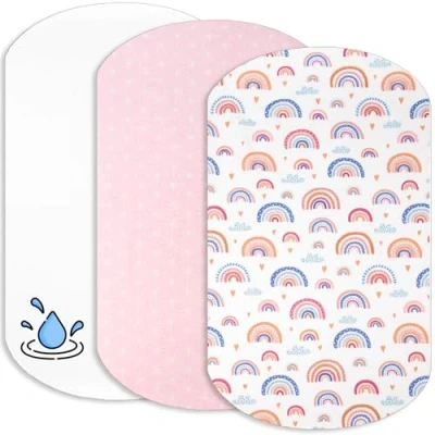 Afbeelding van Lovely Hippo Cododo Hoeslaken + 1 matrasbeschermer, compatibel met Iora Cododo, hoeslaken, 100% katoen, waterdicht (regenboog, 60 x 80 cm)