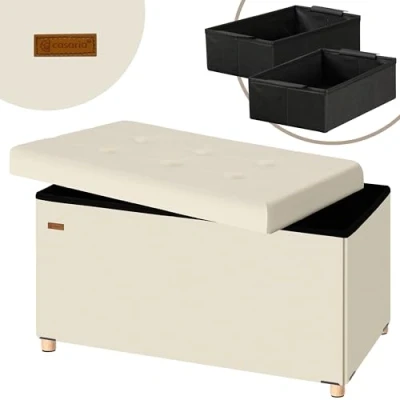 Afbeelding van Casaria Opbergbank Opbergruimte 76x38x42cm Opvouwbaar Fluweel Creme