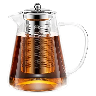 Afbeelding van Gvolatee theepot van glas, 1300 ml, met zeef, theeservies borosilicaatglas, glas thee ei voor losse bladeren