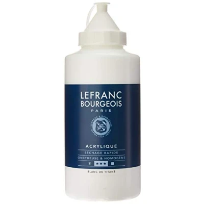 Image de Lefranc Bourgeois Fine 300453 peinture acrylique Blanc titane, bouteille de 750 ml, crémeuse à base d&#039;eau, séchage rapide, résistante la lumière, imperméable