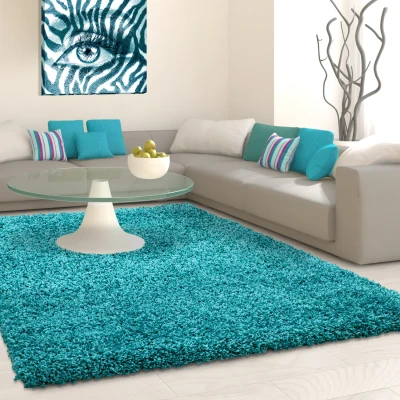 Afbeelding van Basic Shaggy vloerkleed Turquoise Hoogpolig 80x250 cm
