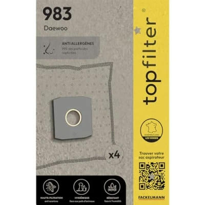 Afbeelding van TopFilter 983, 4 stofzuigerzakken voor Daewoo, doos van vlies, stofzakken (30 x 26 0,1 cm)