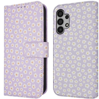Afbeelding van iMoshion Hoesje Geschikt voor Samsung Galaxy A32 (5G) Met Pasjeshouder Design Bookcase smartphone Paars / White Daisy