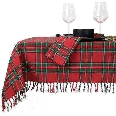 Afbeelding van Tafelkleed Xmas tartan 150x300 cm red Unique Living
