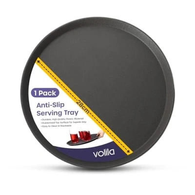 Afbeelding van Rond Zwart Dienblad met Antislip Oppervlak en Hoge Rand voor Thuis in de Horeca (1 Stuks Diameter: 28cm)