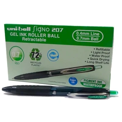 Afbeelding van Uni ball Signo RT207 roller, intrekbaar, schrijfbreedte 0,4 mm, gerecycled plastic, groen 12 stuks