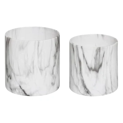 Afbeelding van Atmosphera Set van 2 bloempotten keramiek, marmereffect, zwart en wit