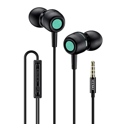 Afbeelding van VEENAX M3 hoofdtelefoon, bedraad, in ear hoofdtelefoon met microfoon en bas, volumeregeling, stereo headset voor telefoon, smartphone, computer, tablet, pc, MP3, 3,5 mm jackstekker, zwart