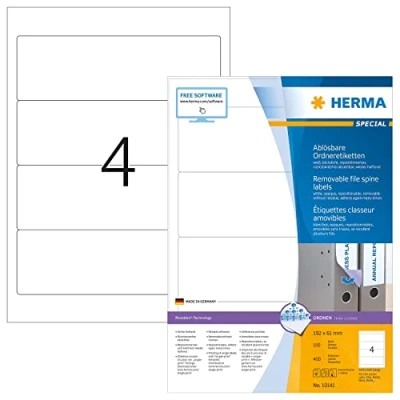 Afbeelding van HERMA 10141 Ordneretiketten verwijderbare A4 192 x 61 mm wit ondoorzichtig