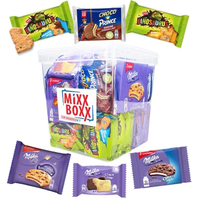 Afbeelding van Milka, Prince &amp; Lotus mega koekjesbox koek met chocolade 1125g