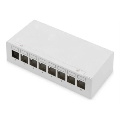 Image de DIGITUS Tableau de connexions modulaire montable sur mur, dessus table blindé RJ 45 X 8 gris clair, RAL 7035 1U 10&quot;