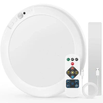 Afbeelding van Combuh Oplaadbare led plafondlamp, bewegingsmelder, 3000 K 6000 K, dimbaar, draadloos, USB, Ø 19 cm, rond, plafondlamp met afstandsbediening voor badkamer, garage, hal, slaapkamer