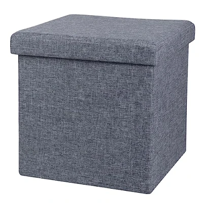 Afbeelding van Urban Living Poef/hocker opbergbox zit krukje grijs linnen/mdf 37 x cm opvouwbaar