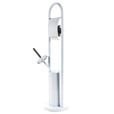Afbeelding van Alpina Toiletbutler toiletborstel met WC rolhouder 22 x 80 cm wit metaal vrijstaand