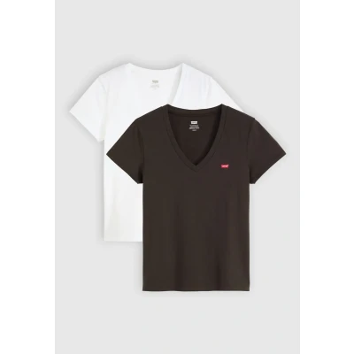 Afbeelding van Levi&#039;s Perfect V NECK TEES 2 PACK Tshirt basic, Dames, Maat: Small, White/caviar