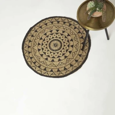 Afbeelding van Homescapes rond vloerkleed Mandala 70 cm gevlochten jute vloerkleed, zwart naturel