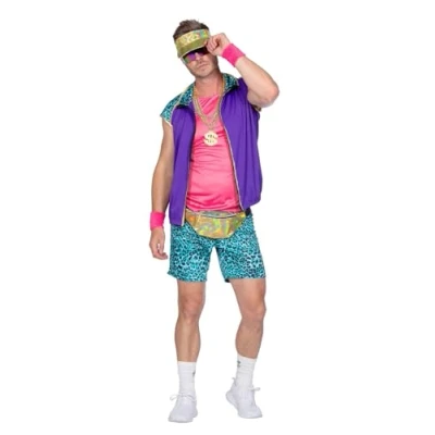 Afbeelding van Wilbers &amp; Grappig Fout Kostuum Miami Fitboy Ken Hetwel Man Blauw, Paars, Roze Medium Carnavalskleding Verkleedkleding