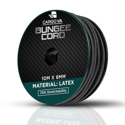 Afbeelding van CargoVA Rubber touw 8mm 10m zwart Uitzetbaar 80% rek Weerbestendig spankoord voor aanhangwagens, luifels, dekzeilen enz.