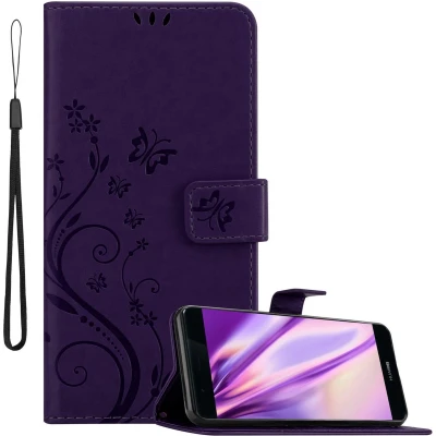 Afbeelding van Cadorabo Hoesje geschikt voor Huawei P9 PLUS in BLOEMEN DONKER PAARS Beschermhoes bloemmotief met magnetische sluiting, standfunctie en kaartsleuven Book Case Cover Etui