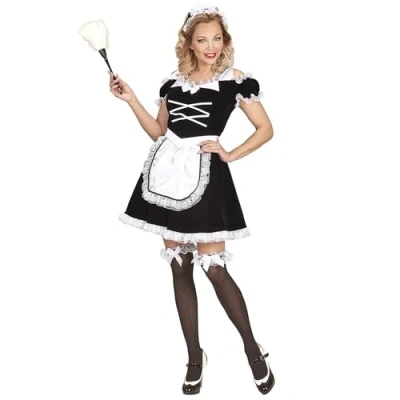 Afbeelding van Widmann Serveersters &amp; Kamermeisjes Kostuum Luxe Kamermeisje Comment Ca Va Vrouw Zwart, Zwart / Wit XL Carnavalskleding Verkleedkleding