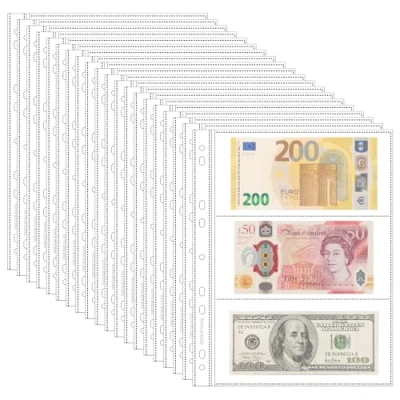 Afbeelding van 20 vellen muntenpagina&#039;s voor het verzamelen van papiergeld 3 muntenzakjes albumpagina&#039;s bankbiljetten coupon IN02020