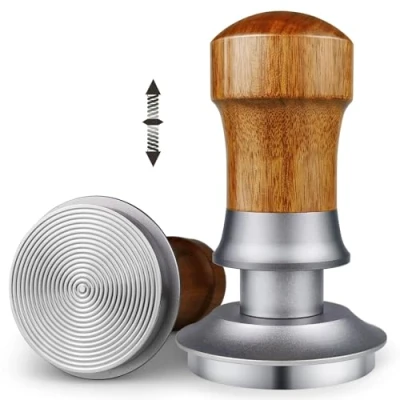 Afbeelding van ceelatti Tamper 54 mm, gekalibreerde druk espressopers, drukregelaar, veerregelaar, voor Breville Sage mm filterhouder, walnoothouten handvat, roestvrijstalen basis