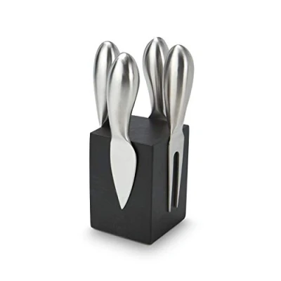 Afbeelding van Geschenkartikelen kaasmessenblok // Novo kaasaccessoireset, 5 delig, moderne kaasmessenset, magnetisch houten blok, 4 bestekdelen; afmetingen: ca. 8 x 15,5 cm