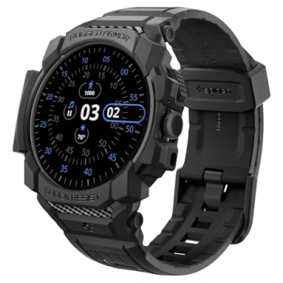 Afbeelding van Spigen Rugged Armor Pro beschermhoes met armband, compatibel Google Pixel Watch 3 45 mm (2024), mat zwart, Thermoplastisch polyurethaan, staal