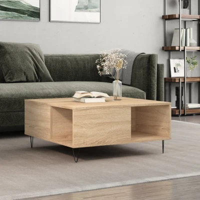 Afbeelding van Salontafel 80x80x36,5 cm bewerkt hout sonoma eikenkleurig
