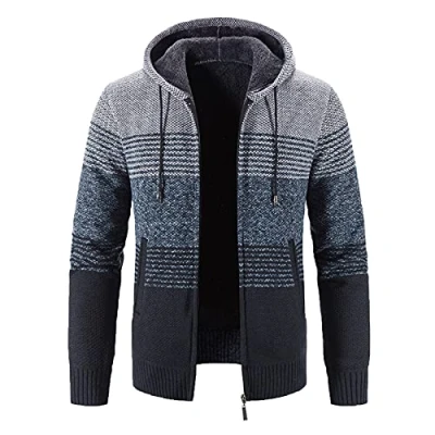 Afbeelding van Minying Cardigan voor heren, gebreid vest met open voorkant, ritssluiting, herfst en winter, zakken, heren rechte kraag, gebreide jas capuchon, 6 grijs