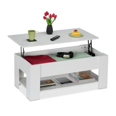 Afbeelding van salontafel uitklapbaar 42 x 98 50 cm met opbergruimte woonkamer wit