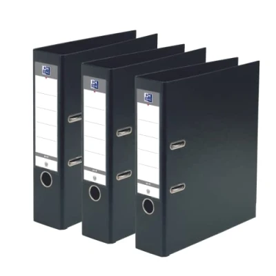Image de Oxford Lot de 3 Classeurs à Levier Noirs A4 XL 80mm 2 Anneaux Capacité 750 Feuilles Couverture Polypro