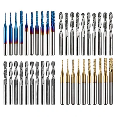 Afbeelding van Genmitsu Schachtfreesset met in totaal 40 CNC router bits, 3,175 mm (1/8 inch) schacht, freesset 2 groeven vlak en kogelkopfrezen, nano blauwe coating titanium coating, MC40A