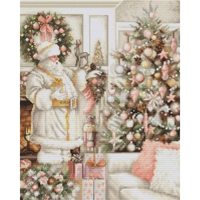 Afbeelding van Luca S White Santa With Christmas Tree borduren (pakket) BU5019