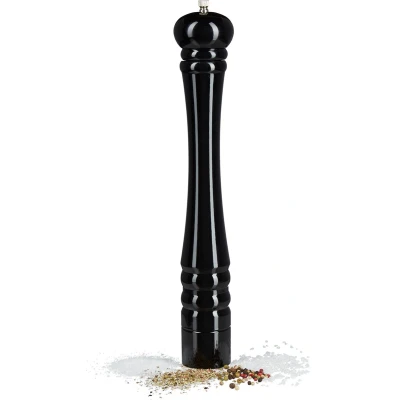 Afbeelding van Relaxdays pepermolen 40 cm berkenhout keramiek maalwerk kruidenmolen zoutmolen zwart