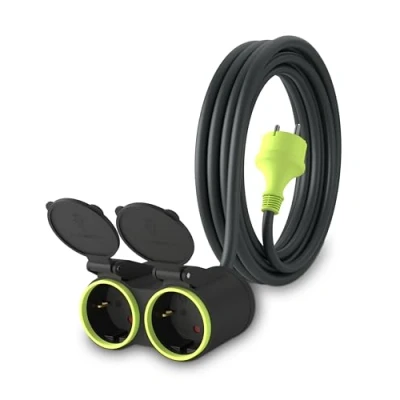 Afbeelding van MutecPower 3 m verlengkabel met 2 geaarde stopcontacten voor buiten, waterdichte kabel IP44 H05RR F3G 1,5 mm², dubbele verlenging, stopcontacten, elektrische weg, m,