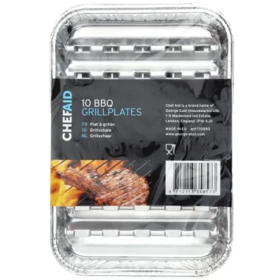 Image de Chef Aid Aluminium Grill Trays Pack of 10 Disposable Pans for Meat and Vegetables, Heat Resistant Ideal Barbecue
