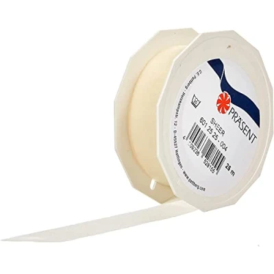 Afbeelding van C.E. Pattberg Organza lint, transparant, crèmekleurig, 25 m lang, 2,5 cm breed, accessoires voor decoratie en knutselen, decoratielint geschenken elke gelegenheid