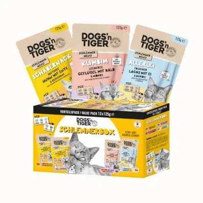 Afbeelding van 12x 125g Dogs&#039;n Tiger Cat Mix (4 soorten) nat kattenvoer