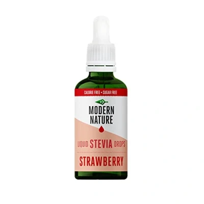 Image de Modern Nature Gouttes de Stevia Liquide Saveur Fraise Zero Calories et Sans Sucre Flavdrops pour l&#039;Eau, The, Protein, Porridge, Yogourt Drops Edulcorant 50ml