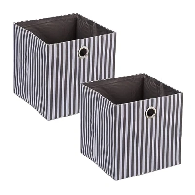 Afbeelding van Relaxdays opbergmand set van 2 opbergbox met oogje vierkant opvouwbaar gestreept