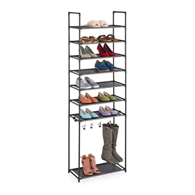 Afbeelding van Relaxdays schoenenrek 8 etages open schoenenkast staal schoenen opbergrek laarzen zwart