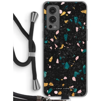 Afbeelding van Case Company® hoesje met Koord geschikt voor OnePlus Nord 2 5G Terrazzo N10 Telefoonhoesje Zwart Bescherming aan alle Kanten en Over de Schermrand