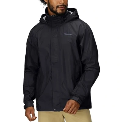 Afbeelding van Marmot Mannen Precip Eco Jacket, waterdichte jas, lichtgewicht regenjas met capuchon, winddichte regenjas, ademende windbreaker, ideaal voor hardlopen en wandelen, Zwart, L