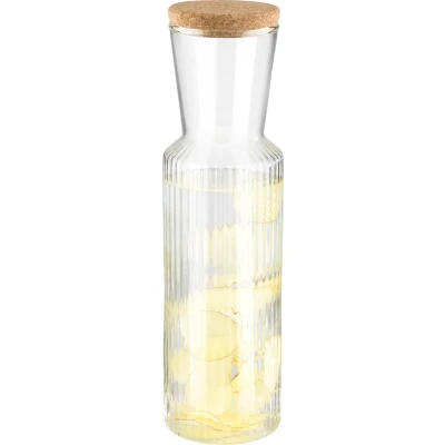 Afbeelding van APS Glass Karaf &quot;Lines&quot;, glazen waterkaraf, transparante waterkan met kurkdeksel, kan, hoogte 27 cm, volume 0,7 liter