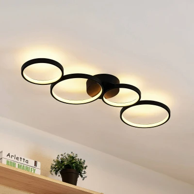 Afbeelding van Lindby LED plafondlamp 1licht Aluminium, metaal, siliconen H: 6 cm geborsteld zwart Inclusief lichtbron