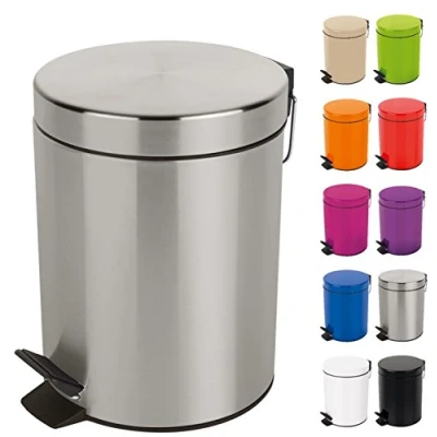 Afbeelding van Spirella Sydney metalen afvalemmer, 3 of 5 liter, met binnencontainer van gerecycled kunststof, badkamer, pedaalemmer, vuilnisbak, zilver gesatineerd